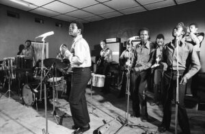 Singer Sam Mangwana with his band known as Festival de Maquisards, Kinshasa, Congo (Democratic Republic),